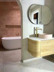 BONDI NATURAL OAK 900X460 CURVE VANITY FIL Kitchen Bathroom