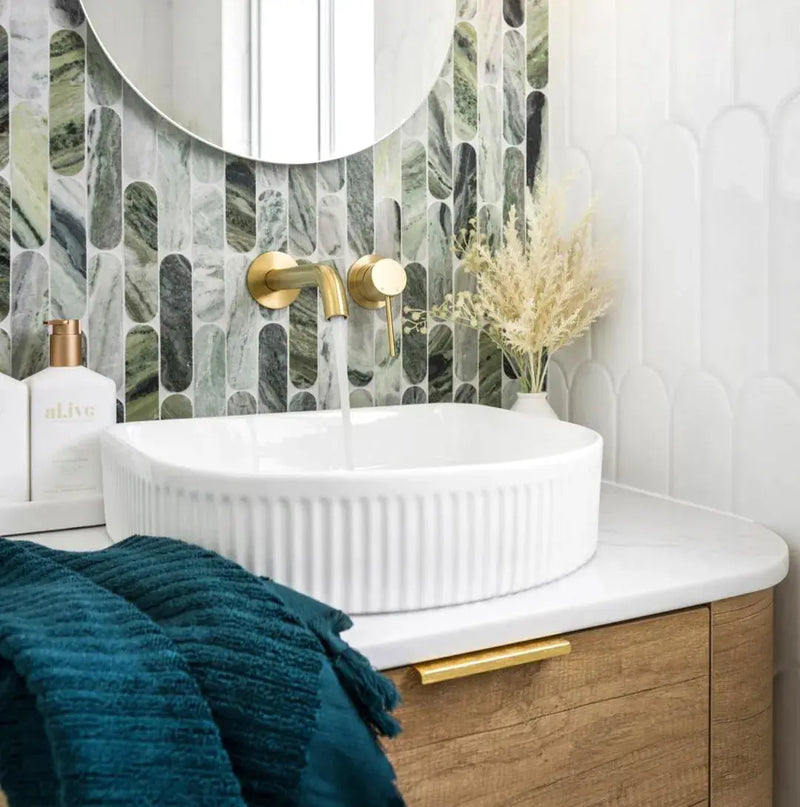 BONDI NATURAL OAK 900X460 CURVE VANITY FIL Kitchen Bathroom