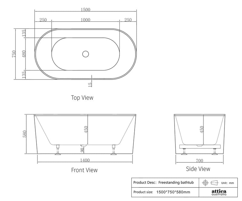 ATTICA NOOSA BATH 1500 GLOSS WHITE FIL Kitchen Bathroom