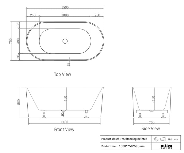 ATTICA NOOSA BATH 1500 GLOSS WHITE