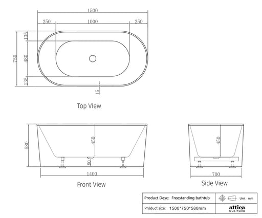 ATTICA NOOSA BATH 1500 MATT WHITE FIL Kitchen Bathroom