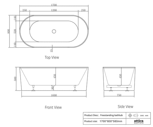 ATTICA NOOSA BATH 1700 MATT WHITE FIL Kitchen Bathroom