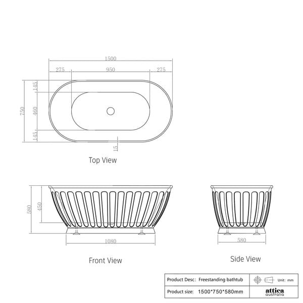 ATTICA KENSINGTON BATH 1500 MATT WHITE