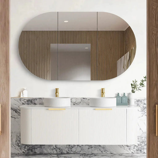 BONDI SATIN WHITE FLUTED 1500X460 CURVE VANITY FIL Kitchen Bathroom