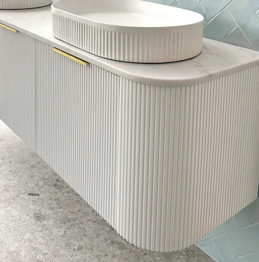 BONDI SATIN WHITE FLUTED 1500X460 CURVE VANITY FIL Kitchen Bathroom