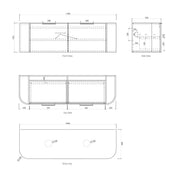 BONDI SATIN WHITE FLUTED 1500X460 CURVE VANITY FIL Kitchen Bathroom