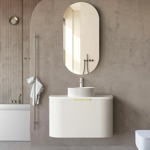 BONDI SATIN WHITE FLUTED 750X460 CURVE VANITY FIL Kitchen Bathroom