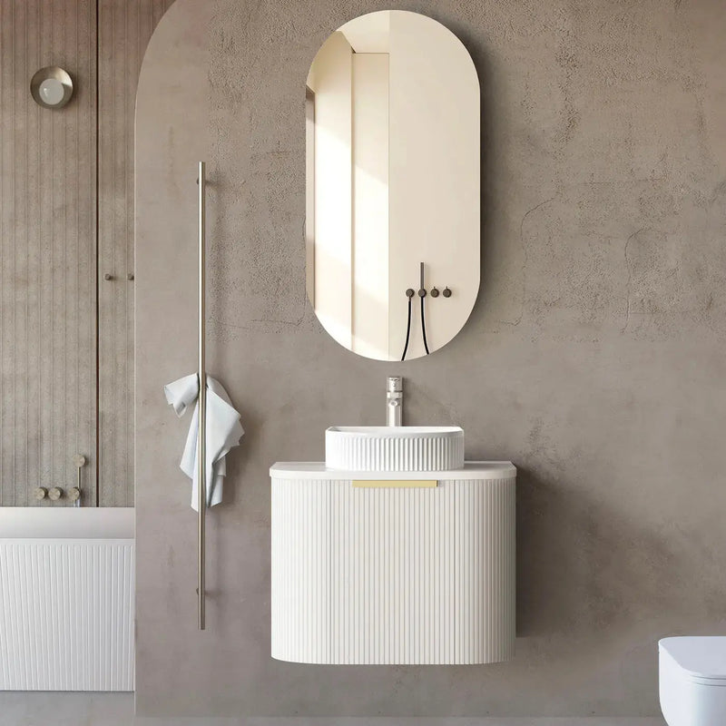BONDI SATIN WHITE FLUTED 600X460 CURVE VANITY FIL Kitchen Bathroom
