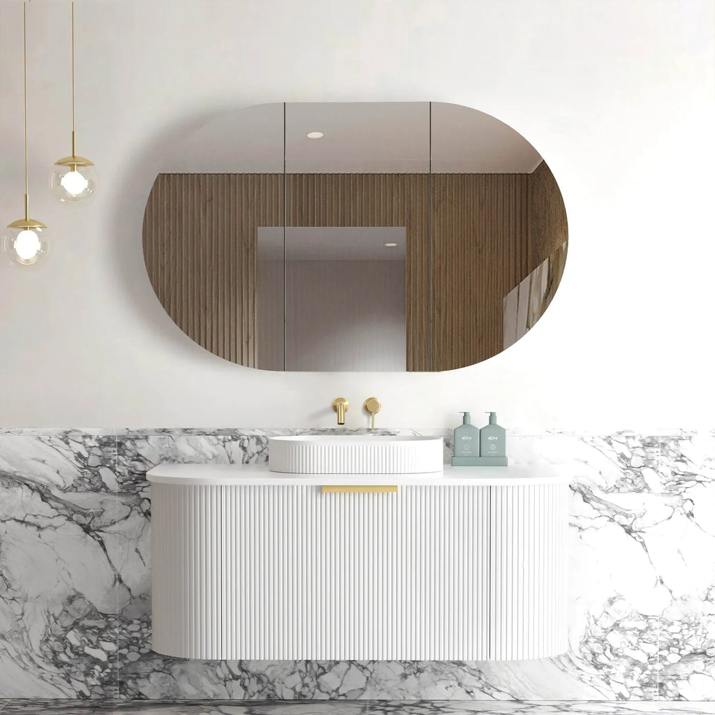 BONDI SATIN WHITE FLUTED 1200X460 CURVE VANITY