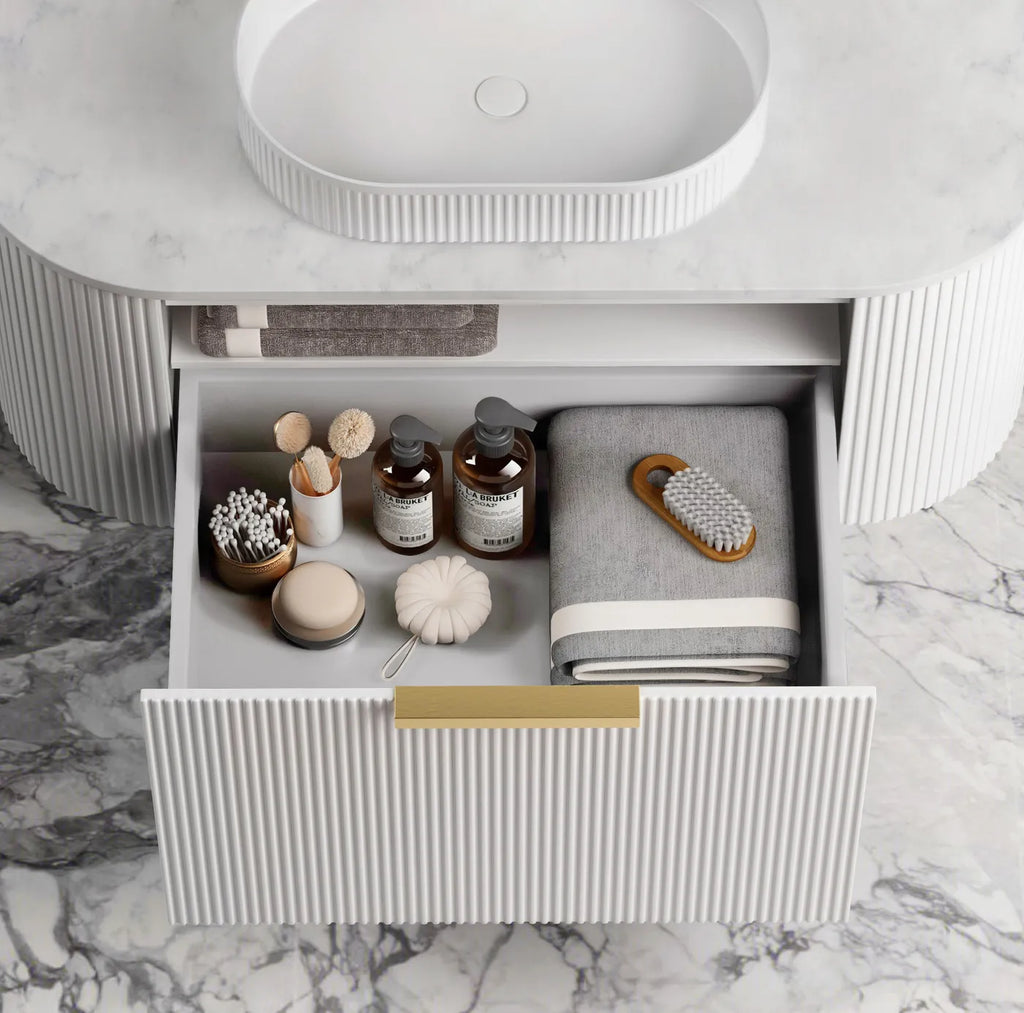 BONDI SATIN WHITE FLUTED 1200X460 CURVE VANITY