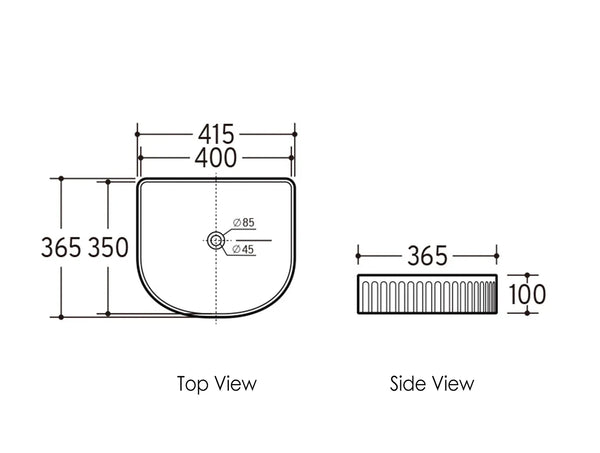 ARCHIE CERAMIC 415X365X100 FLUTED BASIN White/Black
