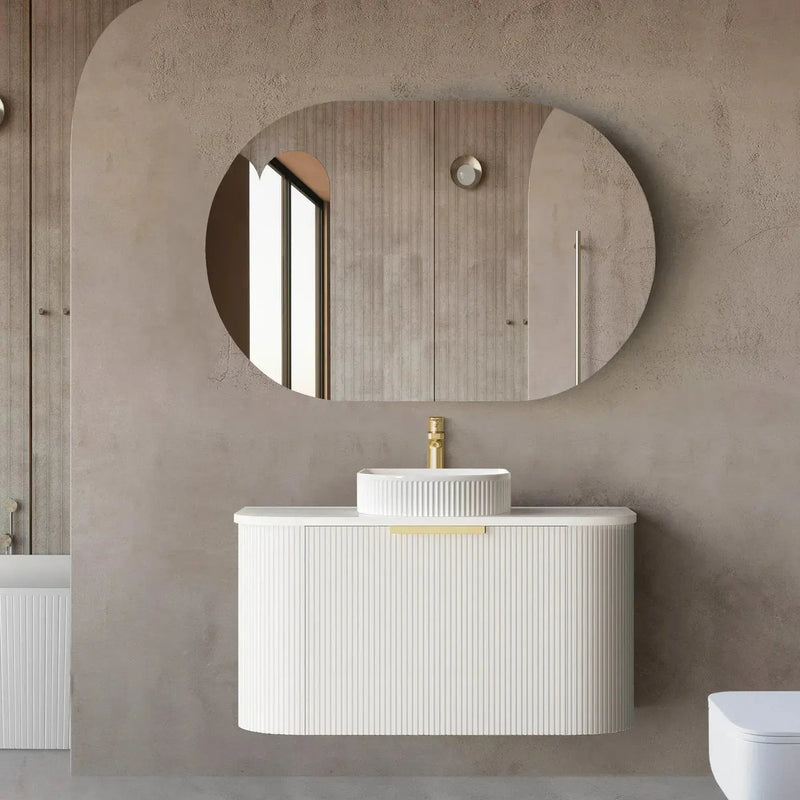 BONDI SATIN WHITE FLUTED 900X460 CURVE VANITY FIL Kitchen Bathroom