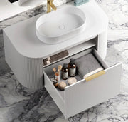 BONDI SATIN WHITE FLUTED 900X460 CURVE VANITY FIL Kitchen Bathroom