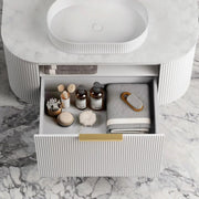 BONDI SATIN WHITE FLUTED 900X460 CURVE VANITY FIL Kitchen Bathroom