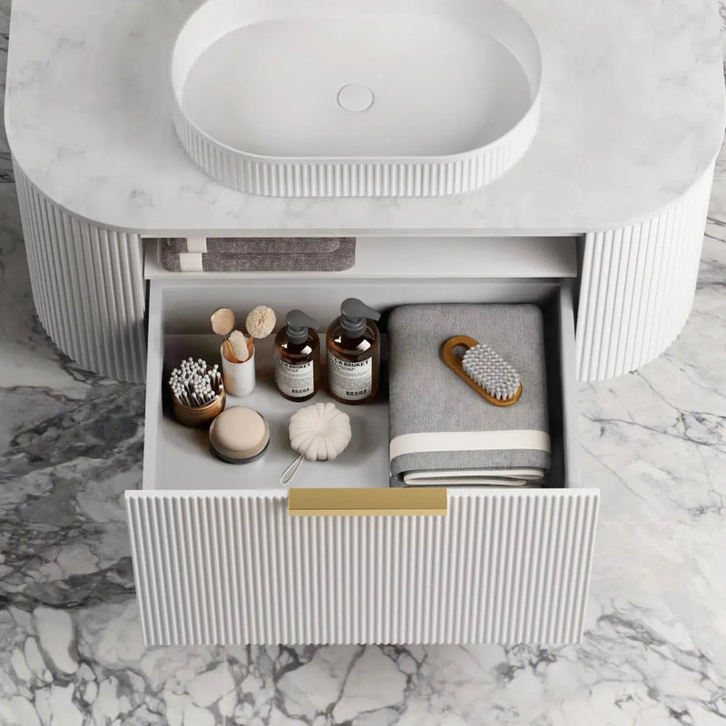 BONDI SATIN WHITE FLUTED 900X460 CURVE VANITY FIL Kitchen Bathroom