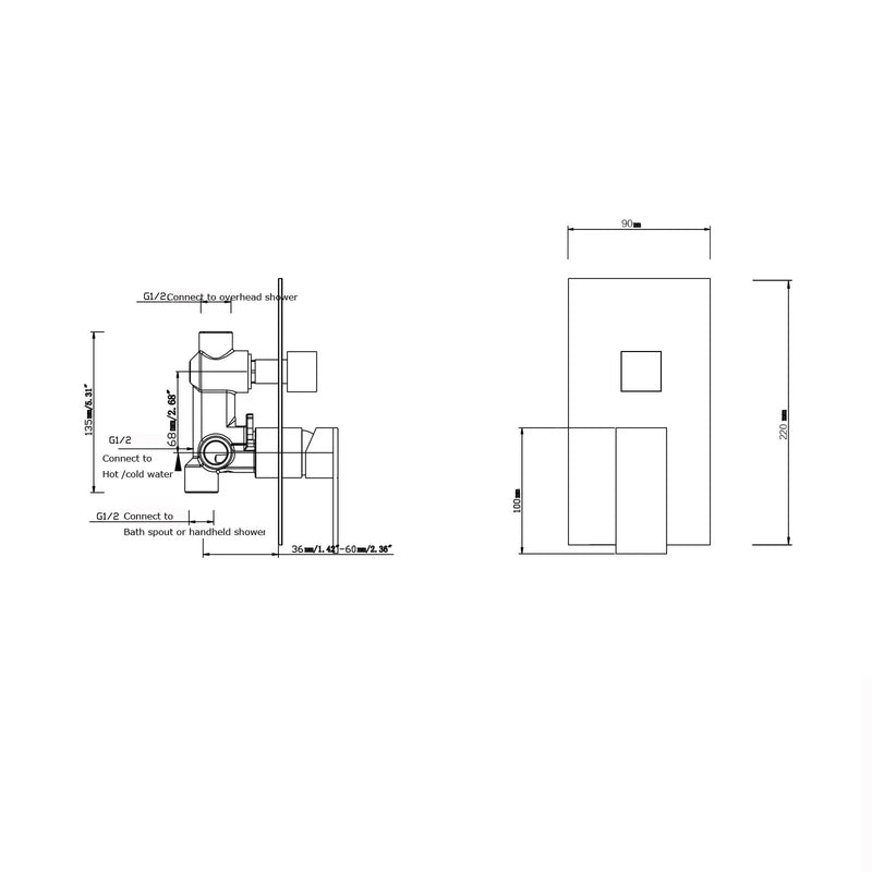 BLAZE Series Chrome/Black Bath/Shower Mixer Diverter(color up) FIL Kitchen Bathroom