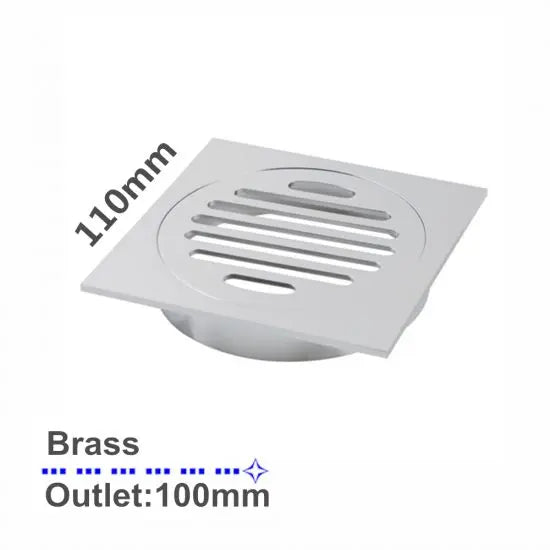 110x110mm Square Brass Floor Waste Shower Grate Drain Outlet 100mm FIL Kitchen Bathroom