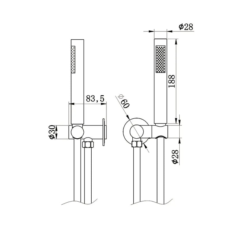Amoza Wall Shower Bracket Kit Less Hand Shower - dimensions