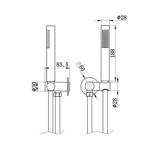 Amoza Wall Shower Bracket Kit Less Hand Shower - dimensions
