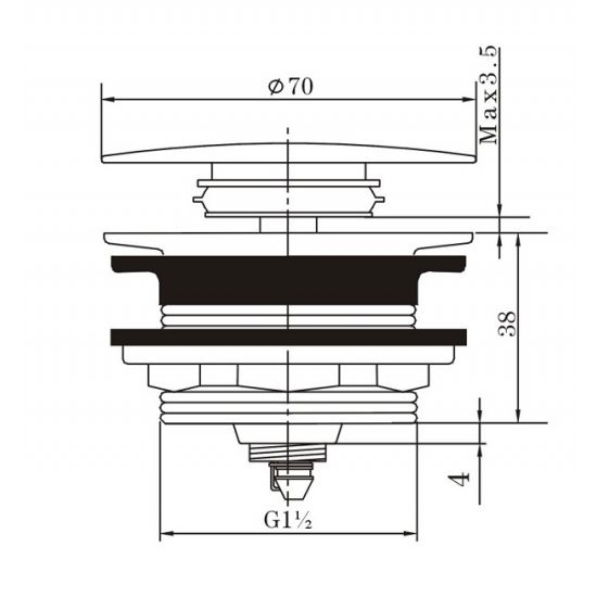 40mm Brushed Gun Metal Grey Solid Brass Bathtub Mushroom Pop Up Waste Drain NO Overflow