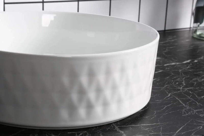 Above Counter Basin Ceramic Diamond Basin Gloss White/Matte White 360x 360 x 120mm - FIL Kitchen Bathroom