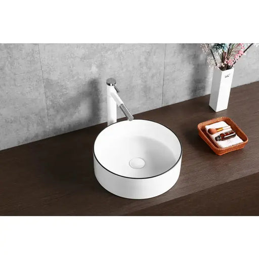ABOVE COUNTER BASIN ROUND GLOSS WHITE / BLACK EDGE 360MM/400MM - FIL Kitchen Bathroom