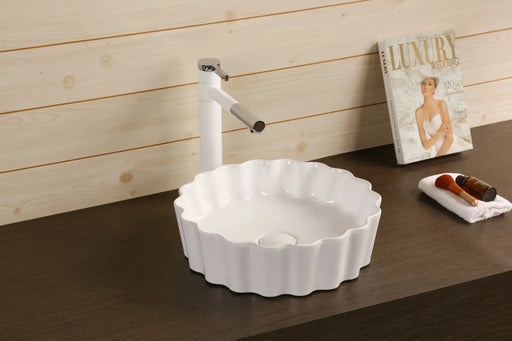 Above Counter Basin Ceramic Rippled Basin Gloss White 385x 385x 110mm - FIL Kitchen Bathroom