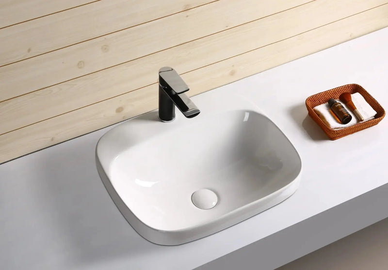Semi Inset Ceramic Basin Gloss White 420x 420x 155mm/500x 420x 155mm - FIL Kitchen Bathroom