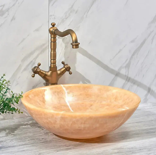Above Counter Basin  Natural Stone Basin Yellow Onyx Marble 420x 420x 140mm - FIL Kitchen Bathroom