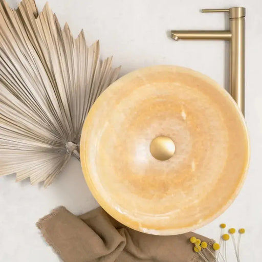 Above Counter Basin  Natural Stone Basin Yellow Onyx Marble 420x 420x 140mm - FIL Kitchen Bathroom