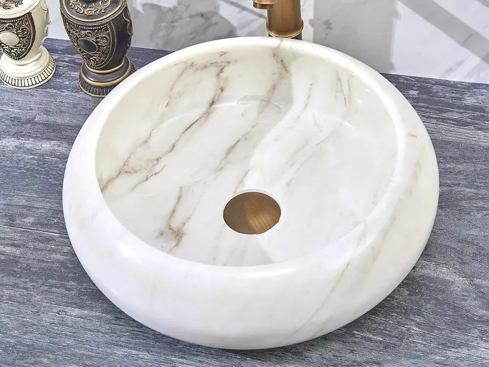 Above Counter Natural Stone Round Thick Basin White Marble 420X420X140 ...