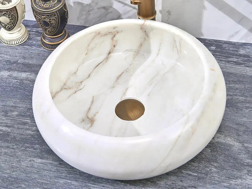 Above Counter Natural Stone Round Thick Basin White Marble 420X420X140mm - FIL Kitchen Bathroom