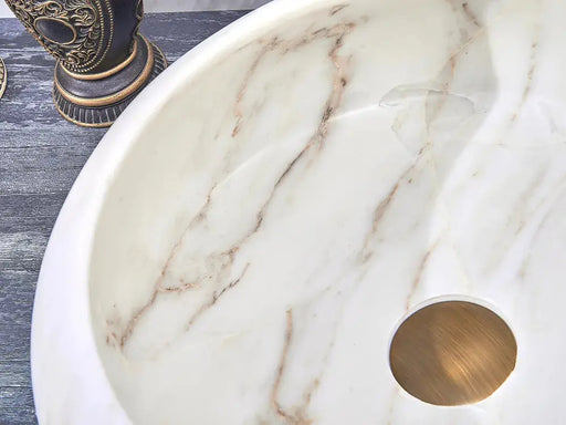 Above Counter Natural Stone Round Thick Basin White Marble 420X420X140mm - FIL Kitchen Bathroom