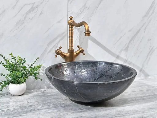 Above Counter Natural Stone Basin Dark Black Marble 420X420X140mm - FIL Kitchen Bathroom