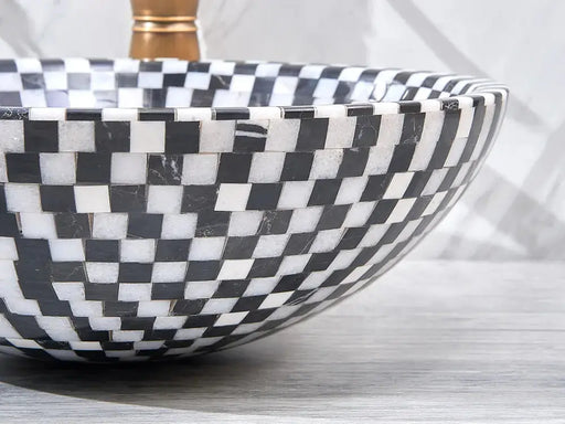 Above Counter Natural Stone Mosaic Basin White & Black Marble 420x 420 x 140mm - FIL Kitchen Bathroom