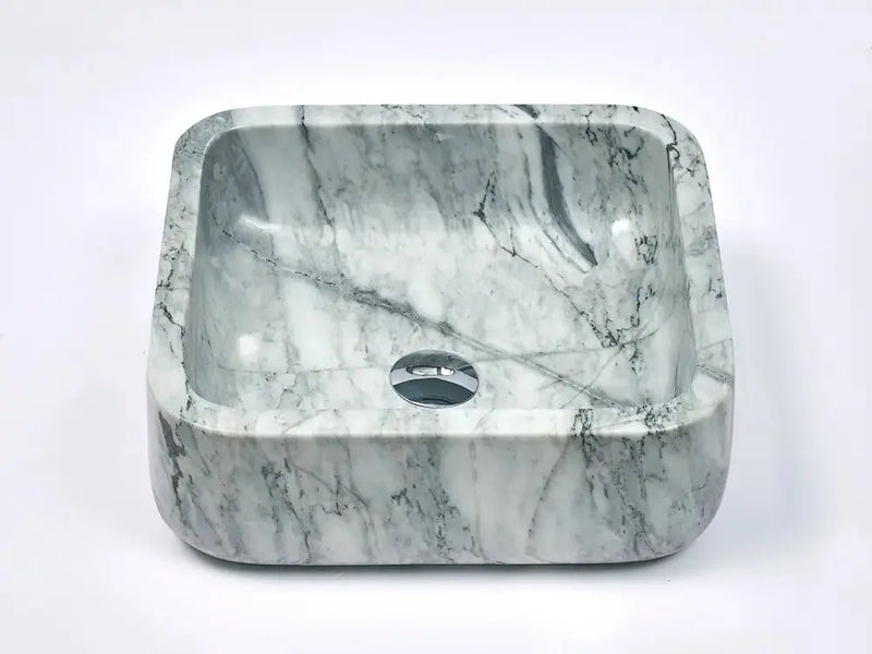 Above Counter Basin Natural Stone Basin White & Grey Marble  400x 400x 140mm - FIL Kitchen Bathroom
