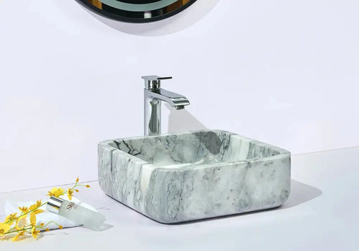 Above Counter Basin Natural Stone Basin White & Grey Marble  400x 400x 140mm - FIL Kitchen Bathroom