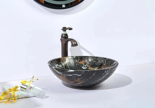 Above Counter Natural Stone Basin Black Onyx Marble 420x 420x 140mm - FIL Kitchen Bathroom