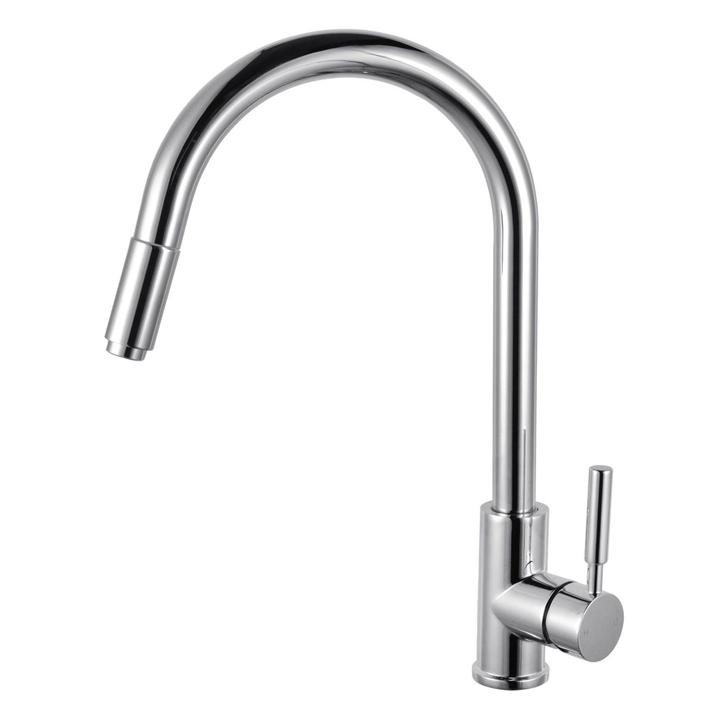 Round Chrome/Black Pull Out Kitchen Sink Mixer Tap