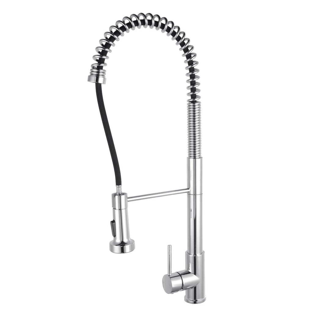 Tall Spring Chrome/Black Pull Out Kitchen Sink Mixer Tap