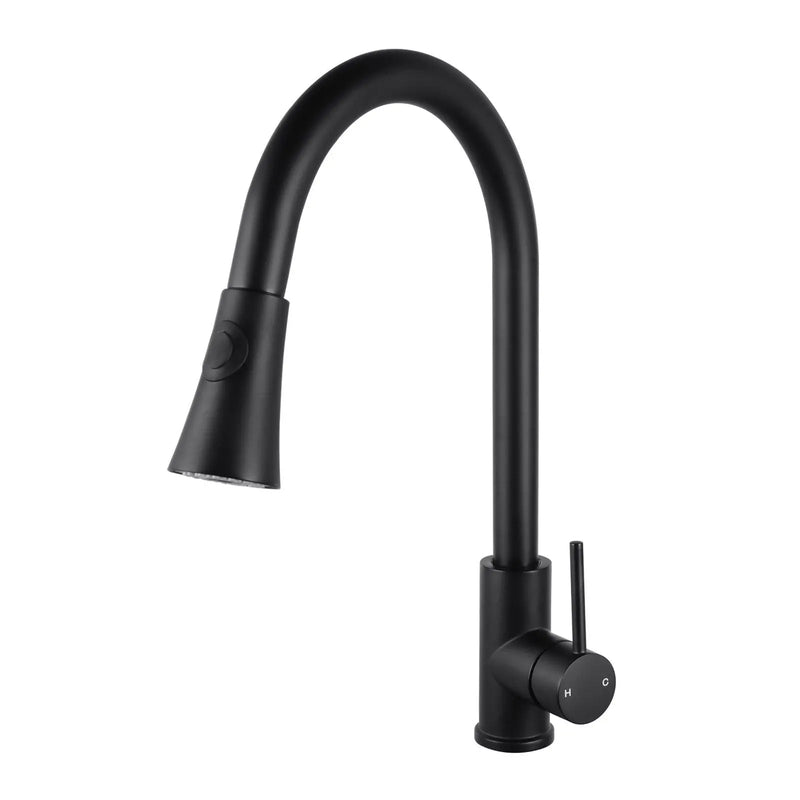 Round Black Pull Out Kitchen Sink Mixer Tap FIL Kitchen Bathroom