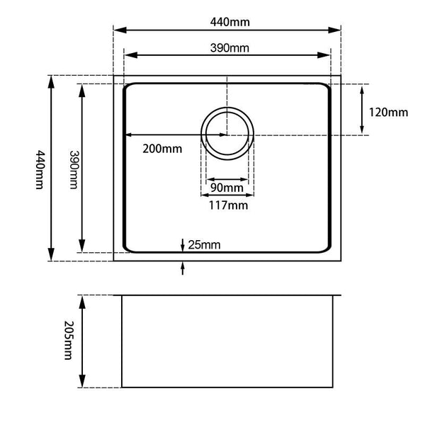 1.2mm 440x440x205mm Brushed Yellow Gold Handmade Single Bowls Top/Under/Flush Mount Kitchen Sink