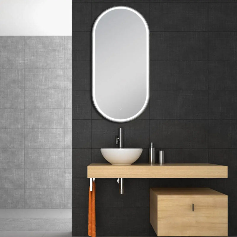 Matte Black/Brushed Gold Oval Framed LED Mirror 500x1000mm FIL Kitchen Bathroom
