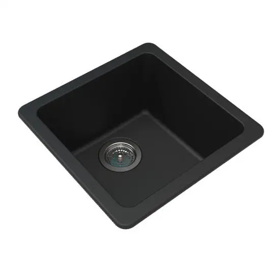 Black Granite Quartz Stone Kitchen/Laundry Sink Single Bowl Top/Under Mount 422*422*203mm FIL Kitchen Bathroom
