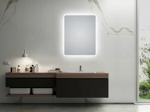 600x750mm Curved Rim Rectangle 3 Color Lighting LED Mirror Touch Sensor Switch Defogger Pad Wall Mounted Vertical or Horizontal FIL Kitchen Bathroom