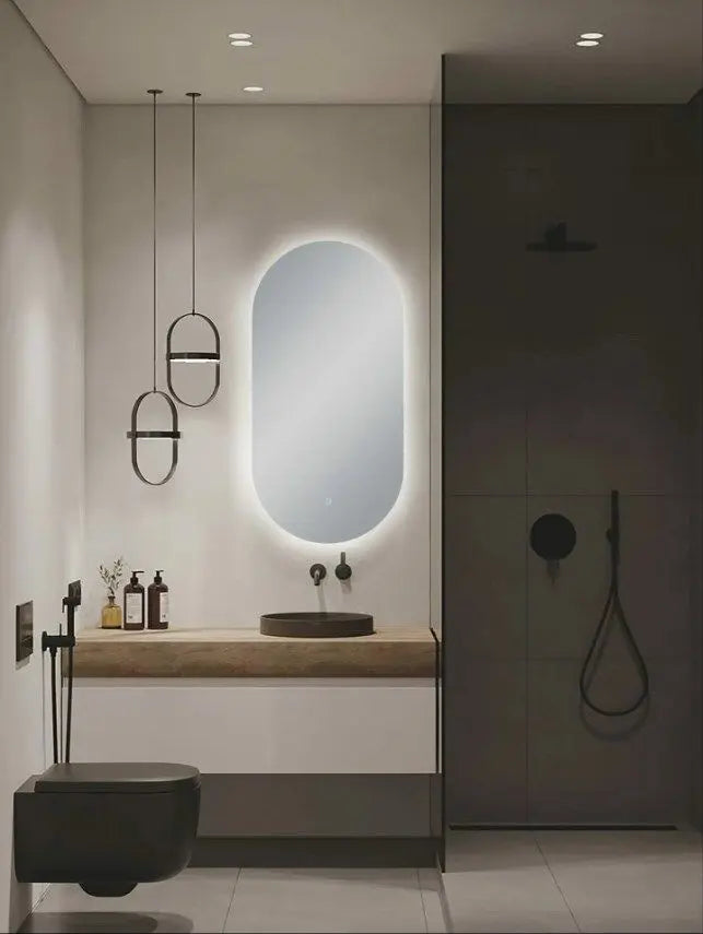 450*900mm Builder Range Oval Sharp-Edged 3 Color Lighting Backlit LED Mirror with Touch Sensor Switch FIL Kitchen Bathroom