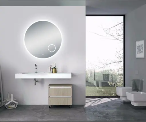 900mm Round 3 Color Lighting LED Mirror with Magnifying Mirror Touch Sensor Switch Defogger Pad Wall Mounted FIL Kitchen Bathroom