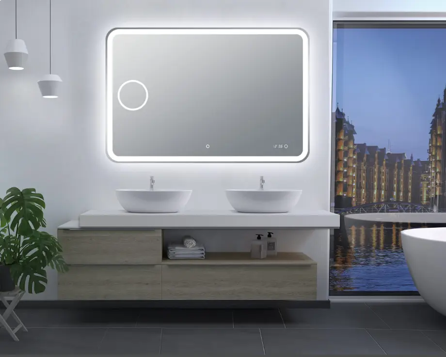 1200x800mm Curved Rim Rectangle 3 Color Lighting LED Mirror Magnifier Touch Sensor Switch Defogger Pad Wall Mounted FIL Kitchen Bathroom