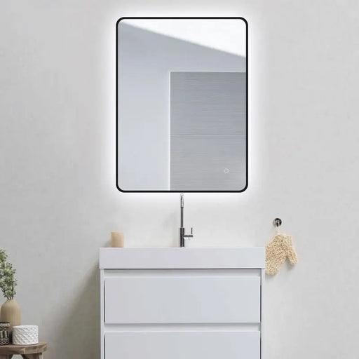 810x610mm Black Aluminum Framed Curved Rim Rectangle 3 Color Lighting LED Mirror Touch Sensor Switch Wall Mounted Vertical or Horizontal FIL Kitchen Bathroom