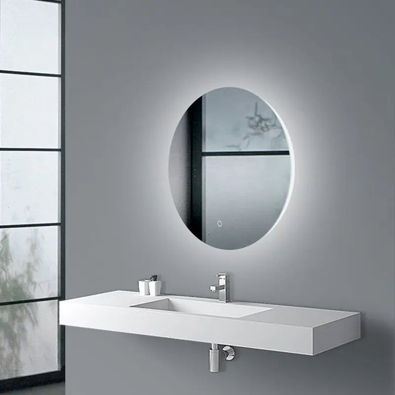 600mm Round Plain LED Mirror 3 Color Lighting Touch Sensor Switch Defogger Pad Wall Mounted Acrylic Mirror Back Lighting FIL Kitchen Bathroom
